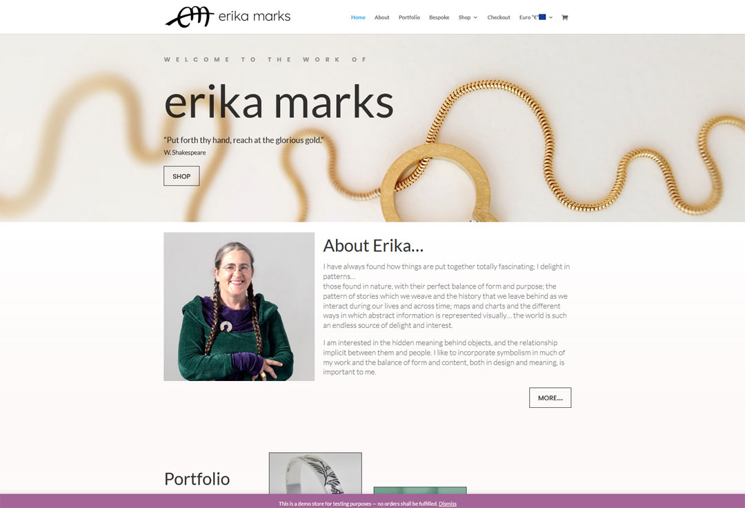 Erika Marks Jewellery e-commerce website